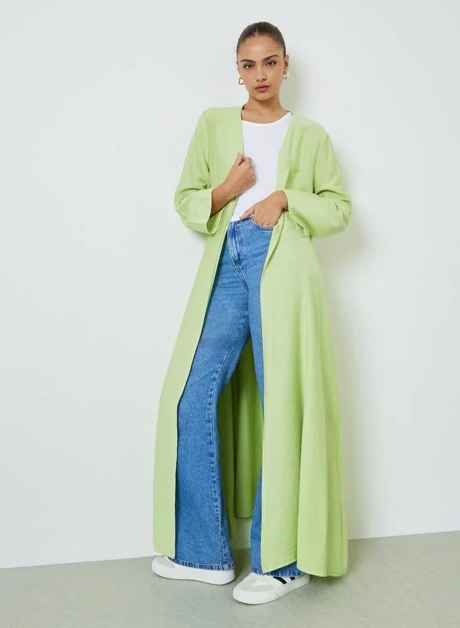 Amirah Green Solid Front Open Abaya