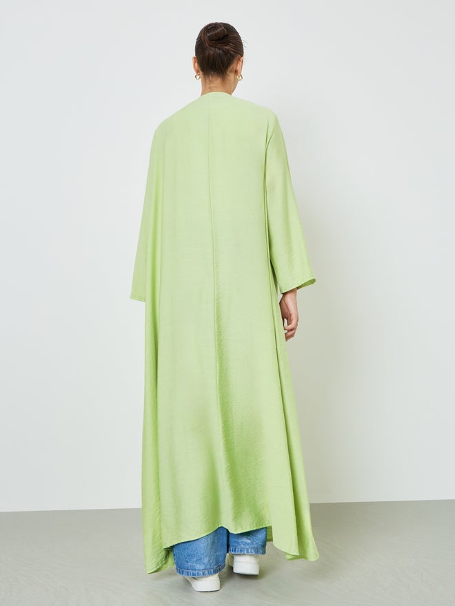 Styli Green Solid Front Open Abaya - Image 4