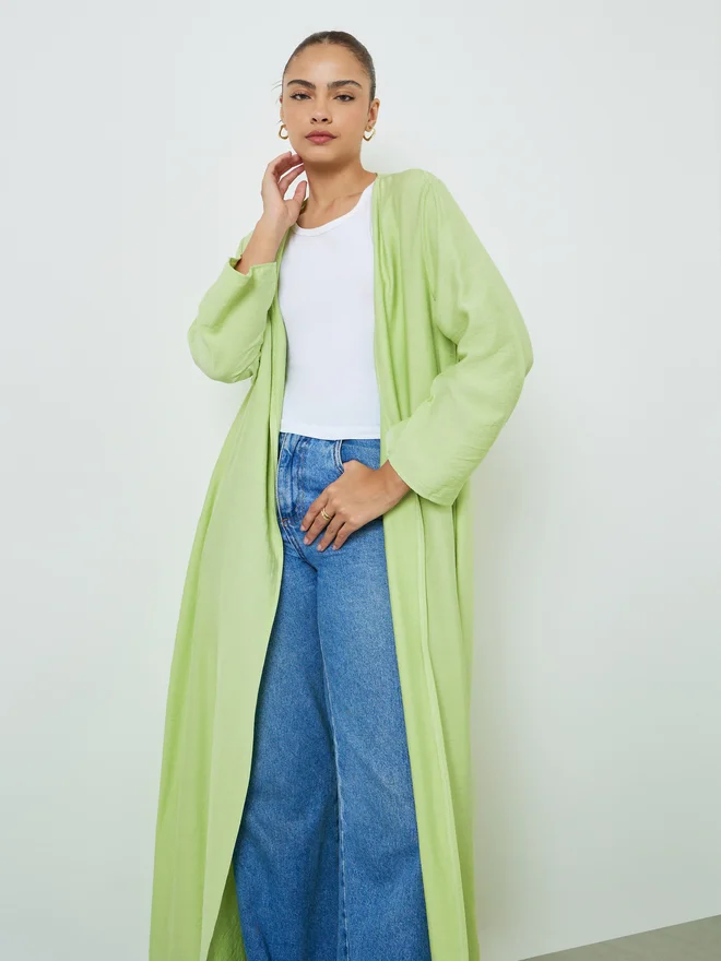 Styli Styli Green Solid Front Open Abaya