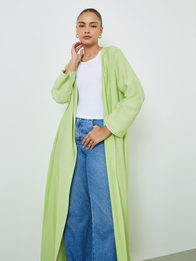 Styli Green Solid Front Open Abaya - Image 2