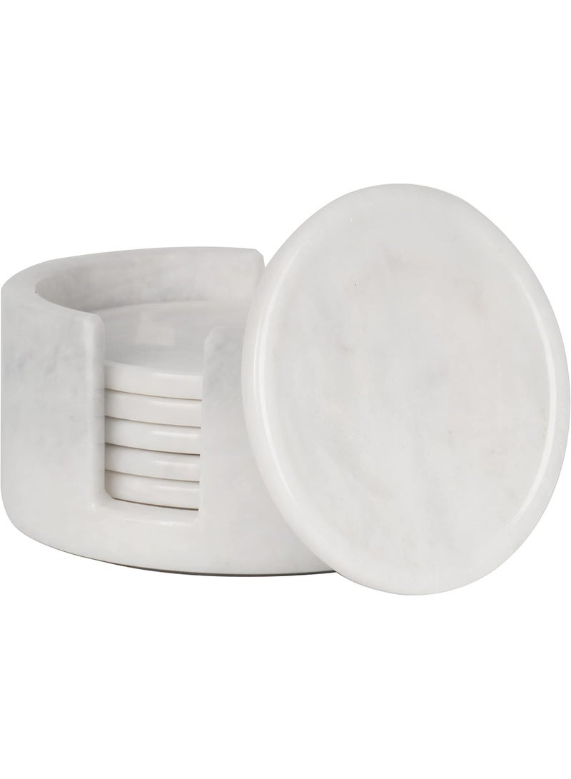 RADICALn Coaster Set Cup Pad 3.5 Inches Handmade Marble White Round Coasters Set for Mug Glass Drinks - Kitchen Caddy, Car, Office Drink Coaster Sets - Image 1