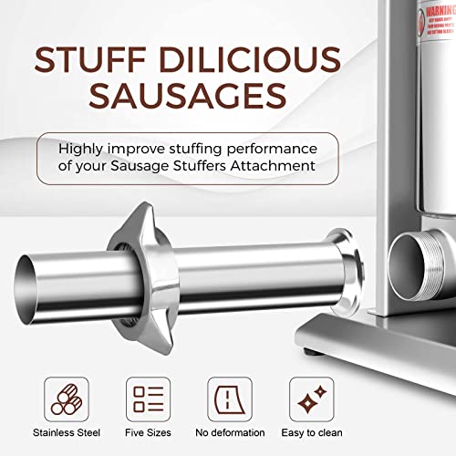 Wutfly 5-Piece Stainless Steel Sausage Stuffer Tubes for #5 Stuffer, Food-Grade Sausage Stuffing Funnels (8mm, 15mm, 21mm, 31mm, 38mm), 52mm Base Diameter Replacement Horns for Home Sausage Making - Image 4
