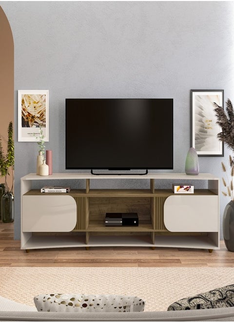طاولة تلفزيون 85"/90" بوصة مع ارفف لون اوف وايت 220*6105*44