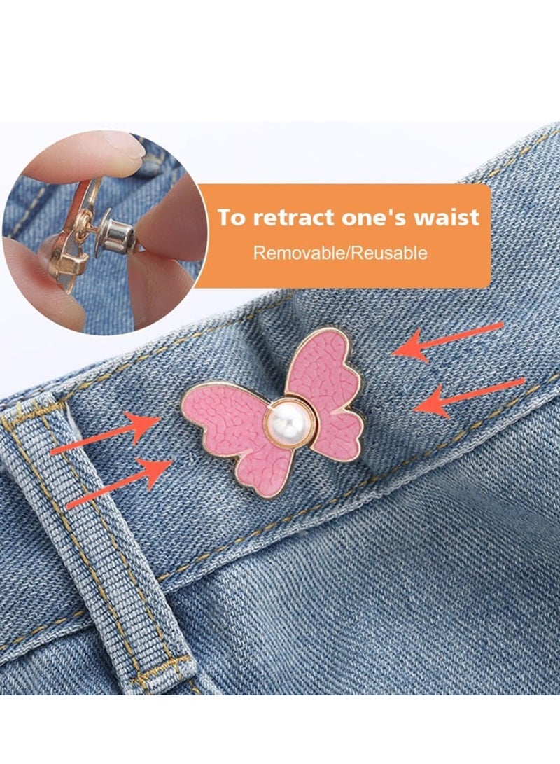 SYOSI Waistband Tightener, 8 Pcs Cute Butterfly Button Pins – Detachable & Adjustable Waist Tighteners for Loose Jeans,  No Nails, No Fuss, No Sewing Required, Pants Clips for Waist (4 Colors) - Image 2