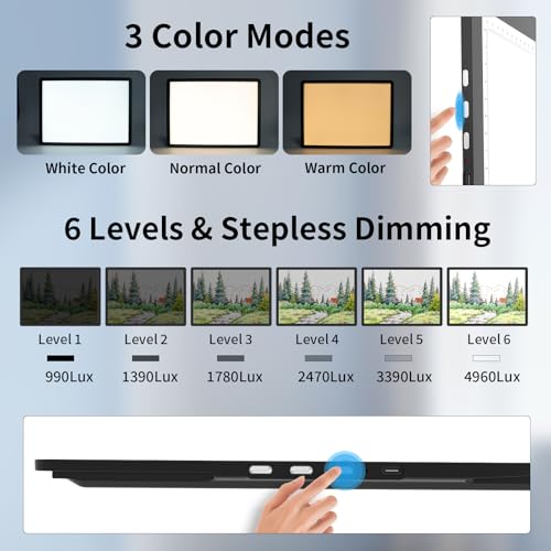 TOHETO Rechargeable Magnetic A2 Light Board 25.2''x18.4'', Large Diamond Painting Light Pad with Side Buttons, 3 Light Colors Light Box for Tracing and Drawing, Dimming LED Light Table for Sketching - Image 4