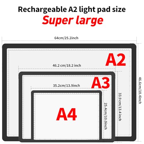 TOHETO Rechargeable Magnetic A2 Light Board 25.2''x18.4'', Large Diamond Painting Light Pad with Side Buttons, 3 Light Colors Light Box for Tracing and Drawing, Dimming LED Light Table for Sketching - Image 2