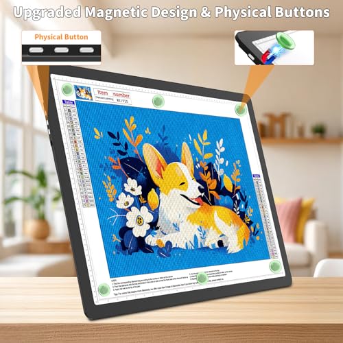 TOHETO Rechargeable Magnetic A2 Light Board 25.2''x18.4'', Large Diamond Painting Light Pad with Side Buttons, 3 Light Colors Light Box for Tracing and Drawing, Dimming LED Light Table for Sketching - Image 5