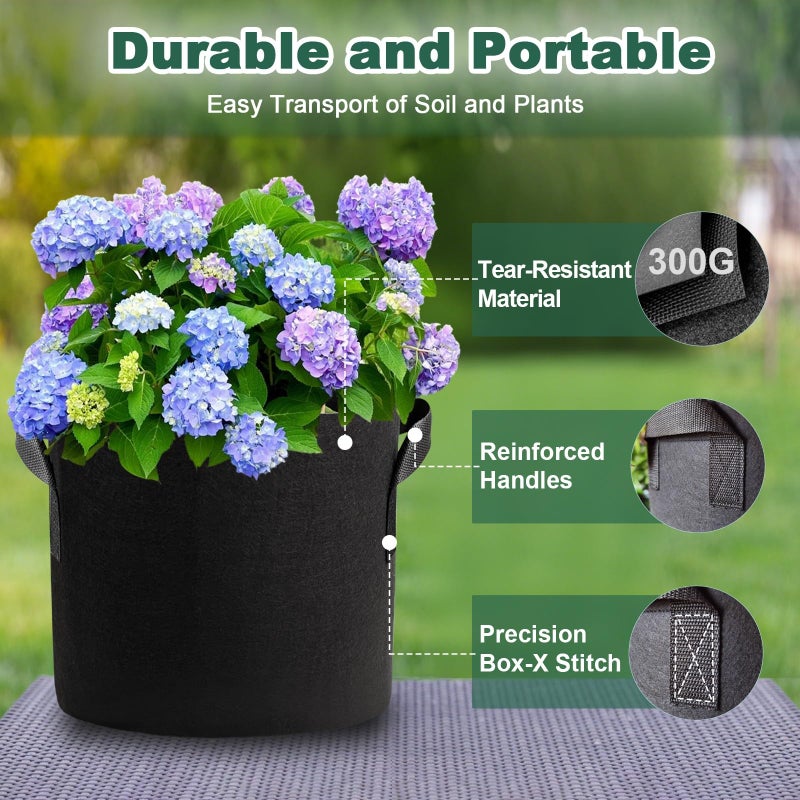 COKIELE 5 Pack 7 Gallon Grow Bags with Handles, Thickened Aeration Nonwoven Fabric Garden Growing Bags Heavy Duty 300G for Tomato, Potato, Strawberry, Vegetable, Fruits and Flowers - Image 5
