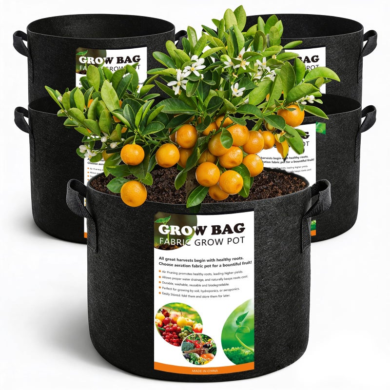 COKIELE 5 Pack 7 Gallon Grow Bags with Handles, Thickened Aeration Nonwoven Fabric Garden Growing Bags Heavy Duty 300G for Tomato, Potato, Strawberry, Vegetable, Fruits and Flowers - Image 1