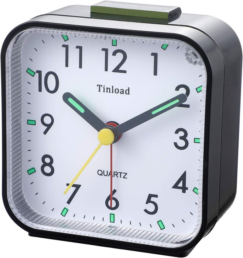 Tinload Small Battery Operated Analog Travel Alarm Clock Silent Non Ticking, Gentle Wake, Ascending Beep Sounds, Snooze,Lighted on Demand, Easy Set(Black) - Image 3