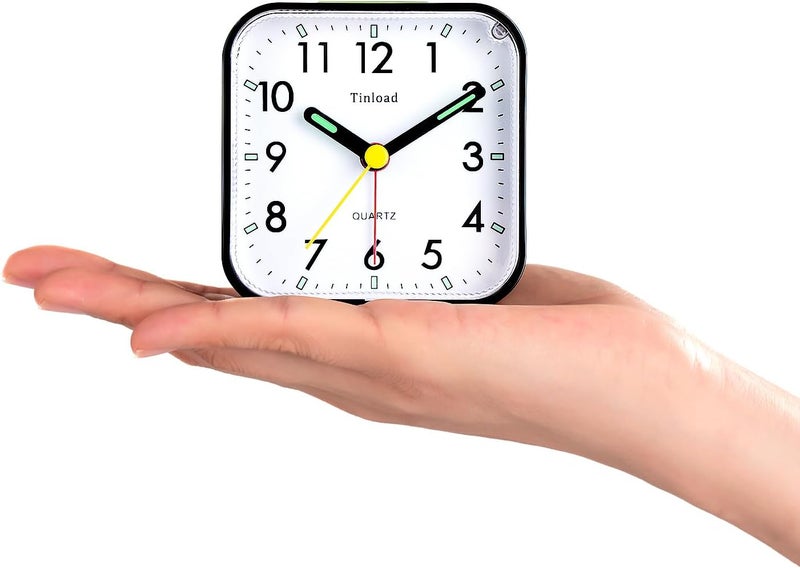 Tinload Small Battery Operated Analog Travel Alarm Clock Silent Non Ticking, Gentle Wake, Ascending Beep Sounds, Snooze,Lighted on Demand, Easy Set(Black) - Image 2