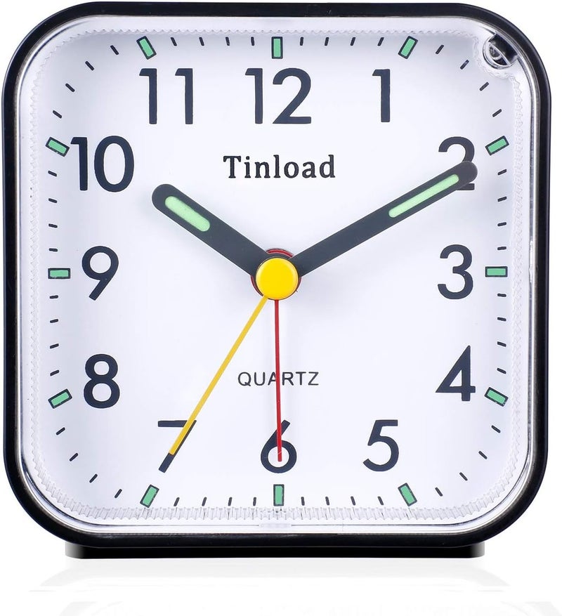 Tinload Small Battery Operated Analog Travel Alarm Clock Silent Non Ticking, Gentle Wake, Ascending Beep Sounds, Snooze,Lighted on Demand, Easy Set(Black) - Image 1