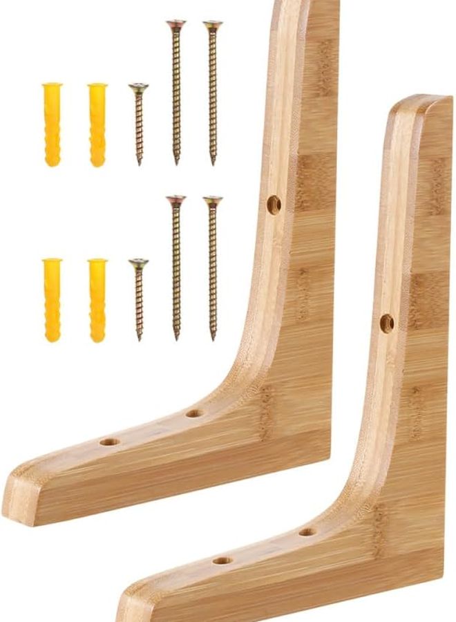 2Pcs Wooden Floating Shelf Brackets Wall Mounted Triangle Design For Plants Decor - Image 2