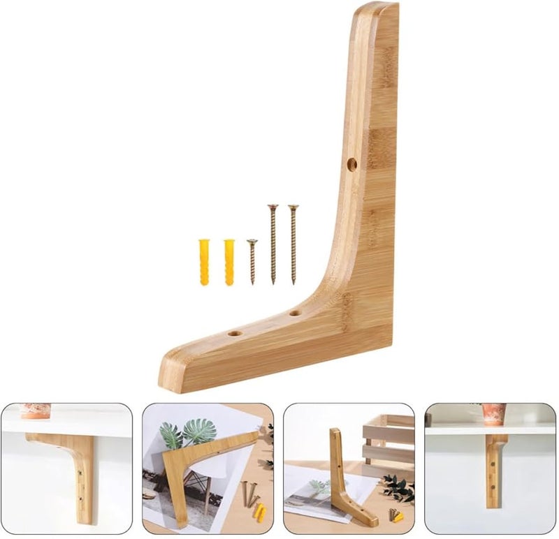 2Pcs Wooden Floating Shelf Brackets Wall Mounted Triangle Design For Plants Decor - Image 3