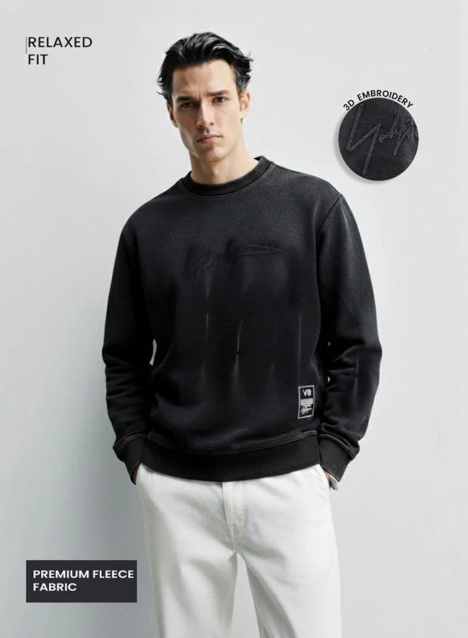 The Indian Garage Co Men Relaxed Fit Embroidered Crew Neck Full Sleeves Sweatshirt