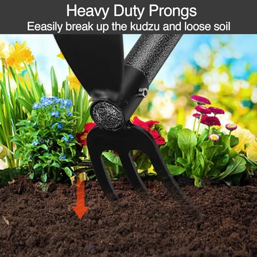Oliynedy Hoe and Cultivator Gardening Hand Tools, Heavy Duty Stainless Steel Garden Hoe and 3 Fork Hand Tiller for Gardening Weeding Planting with Adjustable Handle 30-45 inch - Image 3