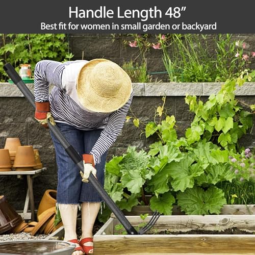 Oliynedy Hoe and Cultivator Gardening Hand Tools, Heavy Duty Stainless Steel Garden Hoe and 3 Fork Hand Tiller for Gardening Weeding Planting with Adjustable Handle 30-45 inch - Image 5