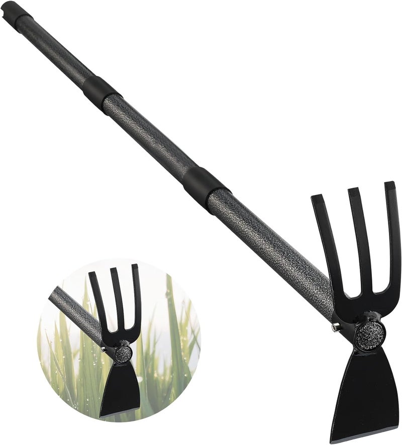 Oliynedy Hoe and Cultivator Gardening Hand Tools, Heavy Duty Stainless Steel Garden Hoe and 3 Fork Hand Tiller for Gardening Weeding Planting with Adjustable Handle 30-45 inch - Image 1