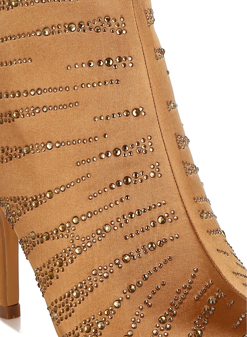 لندن راج أحذية حفلات نسائية من لندن راغ، مصنوعة من الساتان المرصع بأحجار الراين، باللون البني - Image 5