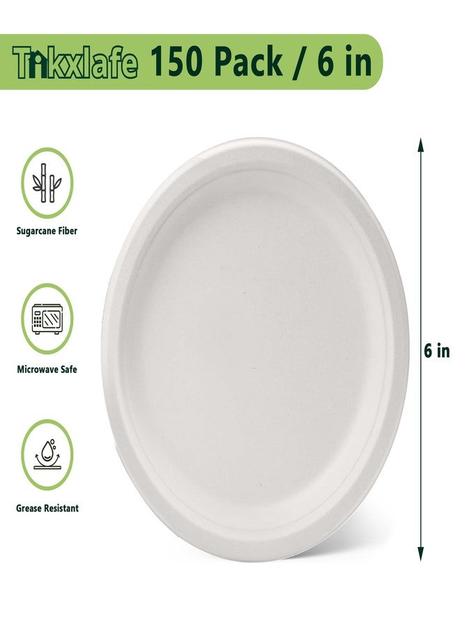 Tikxlafe 150 Pack 6 Inch Compostable Paper Plates, Disposable Small Paper Plates Heavy Duty, Eco-Friendly Biodegradable Sugarcane Bagasse Dessert Plates Bulk for Party, Dinner, Wedding, BBQ(White) - Image 2