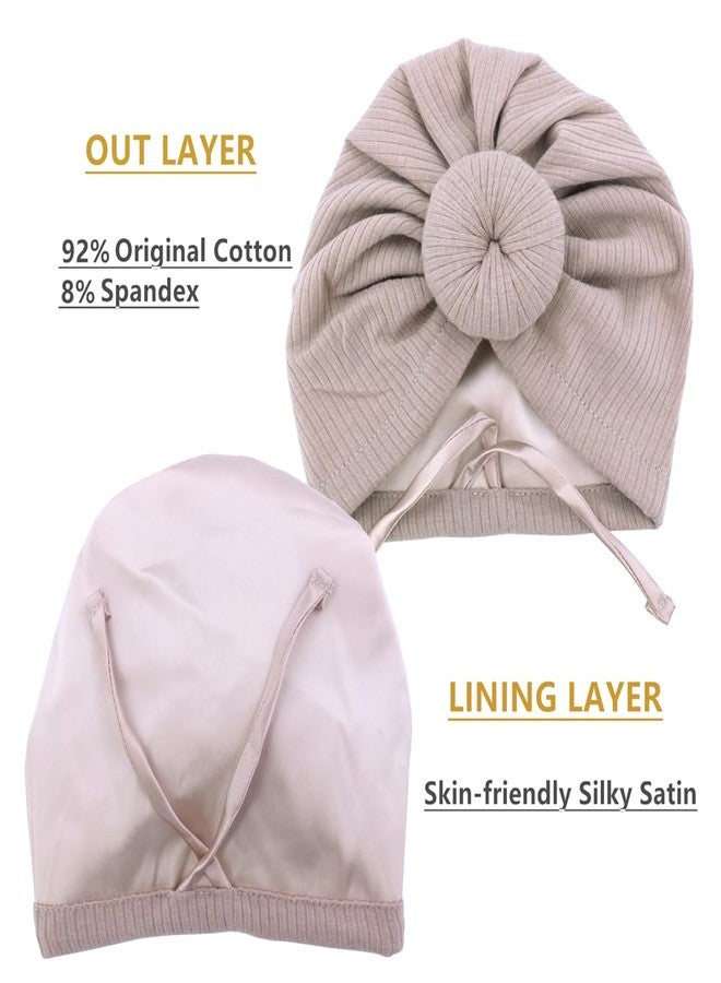 Sugarmelon Silky Satin Lined Turban Hat for Babies Infant Toddler Girls Boys Bonnet Newborn Cotton Beanie Little Kids Show Caps (0-6M,001 Rib Oat) - Image 2