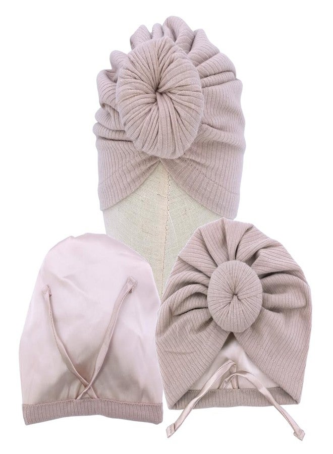 Sugarmelon Silky Satin Lined Turban Hat for Babies Infant Toddler Girls Boys Bonnet Newborn Cotton Beanie Little Kids Show Caps (0-6M,001 Rib Oat) - Image 1