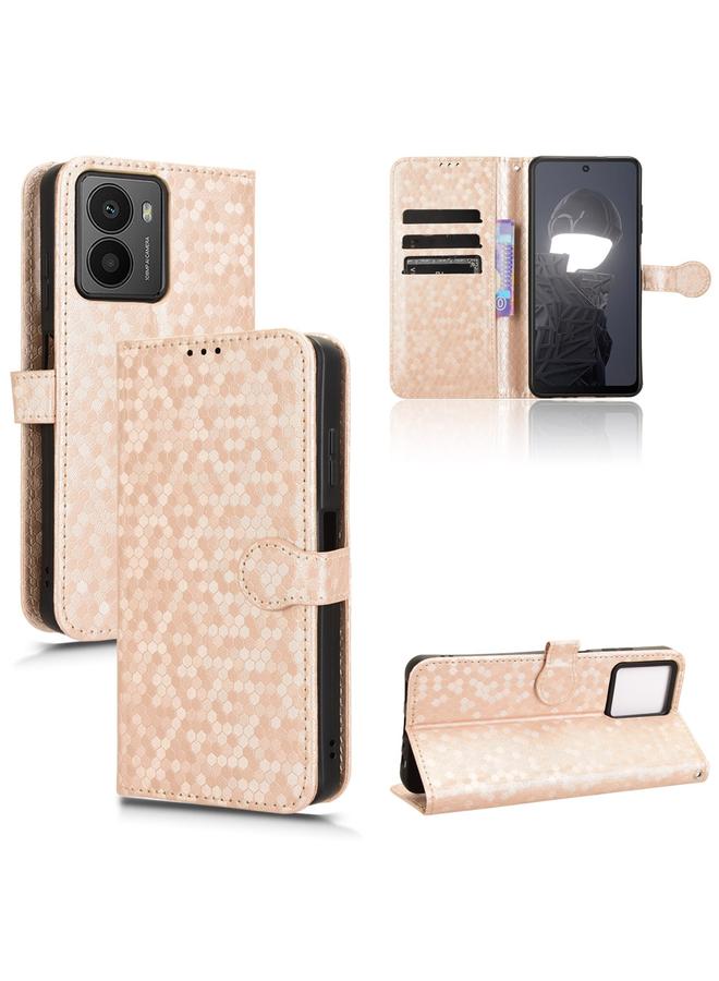 جراب جلدي بتصميم منقط على شكل قرص العسل لهاتف HMD Fusion 5G (ذهبي)