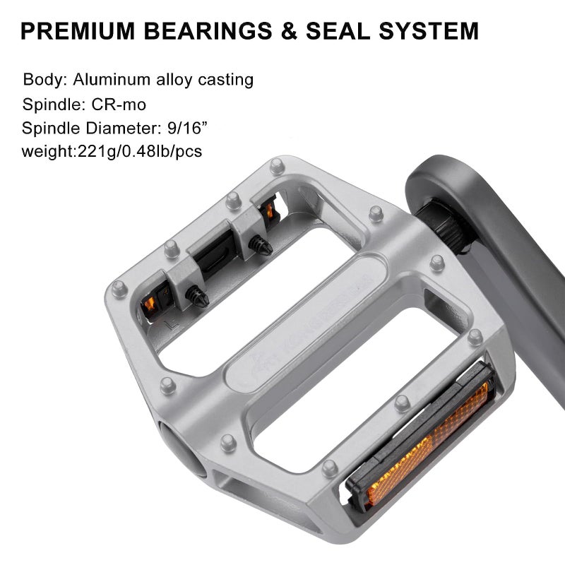 KONG MING CAR Mountain Bike Pedals 9/16 Inch - Bicycle Flat Pedals with Reflectors - Lightweight Aluminum Alloy Wide Platform Pedals for Mountain Bike, BMX, Road Bike Pedals (Sliver) - Image 5
