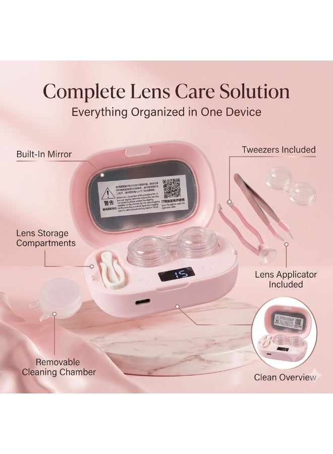 Ultrasonic Contact Lens Cleaning Case with LED Digital Display, Rechargeable USB Type-C Contact Lens Cleaner, Portable Contact Lens Washing Machine with Lens Tweezer and Insertion Tool for Daily Home and Travel Use - Image 3