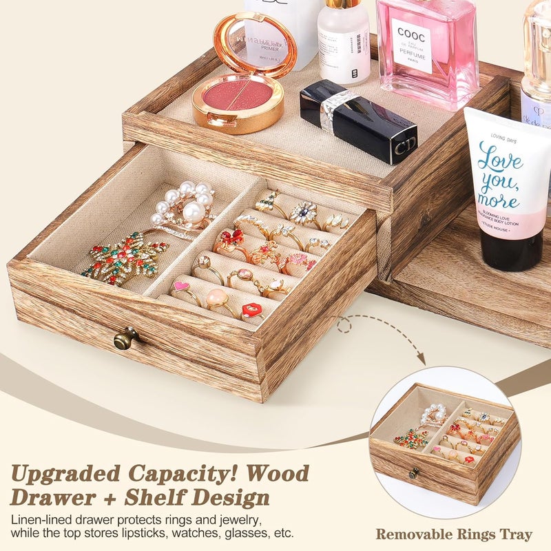 VINAEMO Wall Mounted Jewelry Organizer with Rustic Wood Drawer & Large Capacity Storage Shelf - Image 4