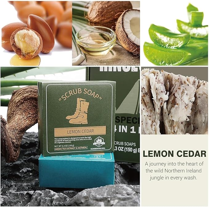 Rinse & Robust Rinse Robust Mens Bar Soap 6Pcs Cleansing All Natural Handmade Scrub Soap Gift for Men Body Hand All Skin Type6 Different Scents Valentines Gifts for Him - Image 3