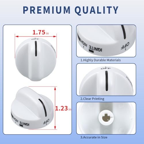 Reyhoar Range Burner Knob White 8273104, Gas Stove Knob Replacement Part Fit for Whirlpool & Sears - Replaces WP8273104 PS393679-4 Pack - Image 4