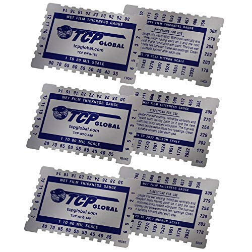 TCP Global Wet Film Thickness Gauge Comb, 1-80 Mil Scale, Step and notched for Paints Resins (Pack of 3) - Image 1