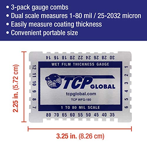TCP Global Wet Film Thickness Gauge Comb, 1-80 Mil Scale, Step and notched for Paints Resins (Pack of 3) - Image 2