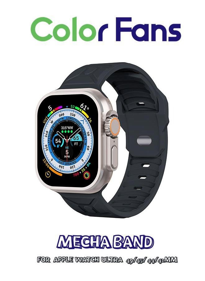 Color Fans Apple Watch Ultra Mecha Band 49mm 45mm 44mm 42mm for Men Women, Soft Silicone Sport Band Replacement Strap for Apple Watch Ultra iWatch Series 8 7 SE 6 5 4 3 2 1 - midnight color 