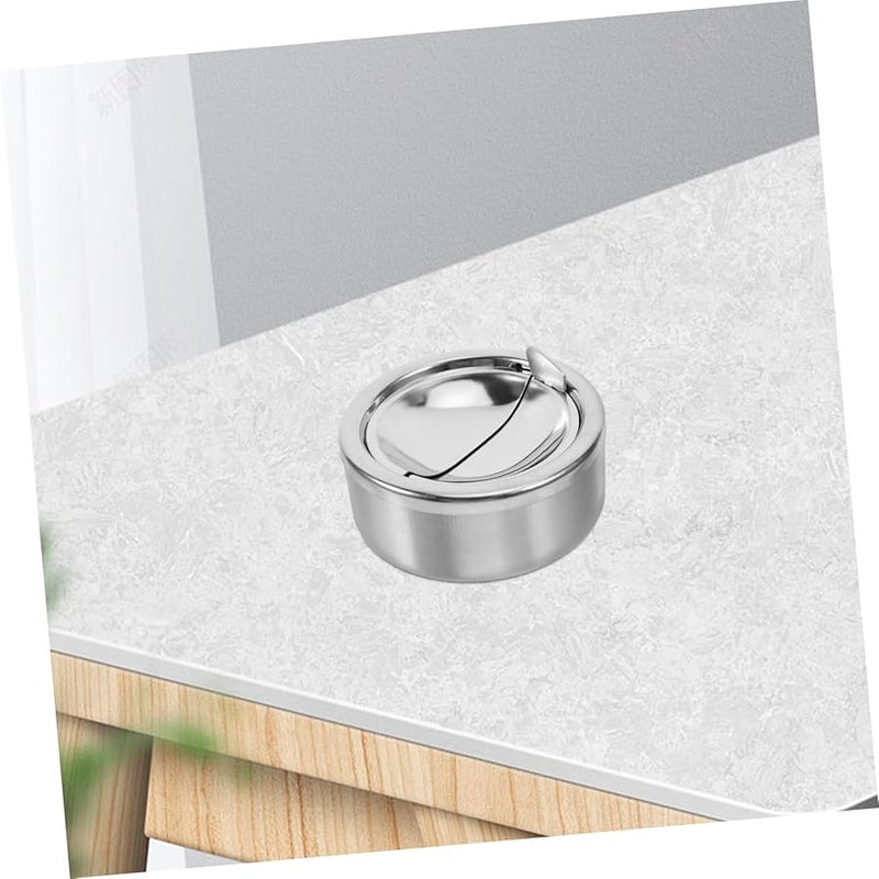 Stainless Steel Outdoor Ashtray with Lid Windproof Tabletop Design for Home Office - Image 5