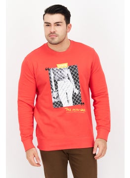 Levi's Men Crew Neck Long Sleeve Graphic Print Sweatshirts, Red Combo  - Image 1