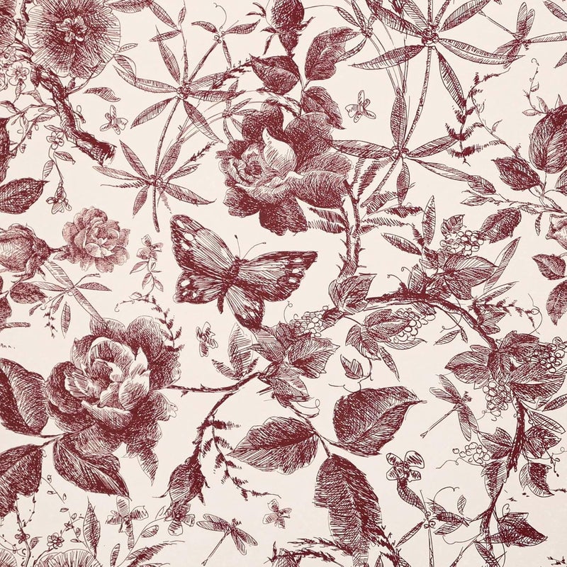 LOVADA Drawer Liner Contact Paper for Dresser Drawers Peel and Stick Wallpaper Sketched Design 157x118in Self Adhesive Removable Red Maroon Rose Floral Butterfly Vintage Cabinet Shelf Renter Friendly