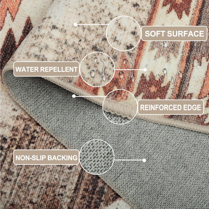 BESTSWEETIE 5x7 Area Rugs  Washable 5x7 Rug  Non Slip Floor Carpet  Low Pile Water Repellent Ultra Soft Moroccan Rugs for Living Room Indoor-Cream/Camel - Image 3