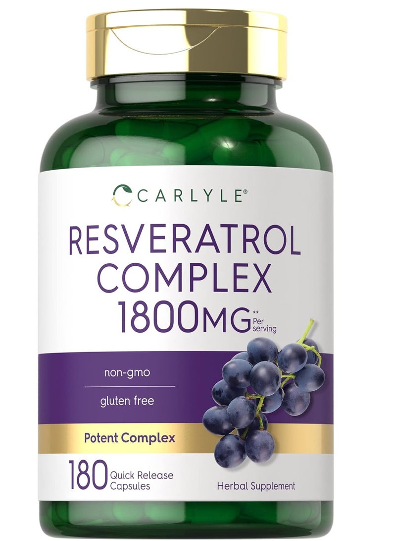 Carlyle Resveratrol Supplement 1800mg 180 Capsules Non-GMO & Gluten Free Potent Complex - Image 1