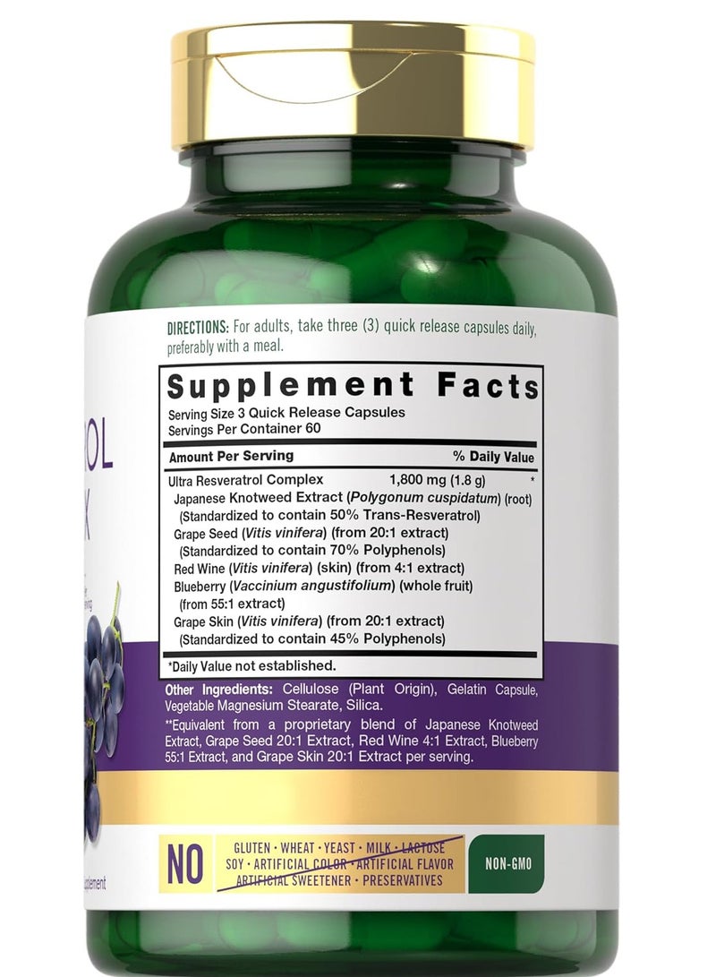 Carlyle Resveratrol Supplement 1800mg 180 Capsules Non-GMO & Gluten Free Potent Complex - Image 2