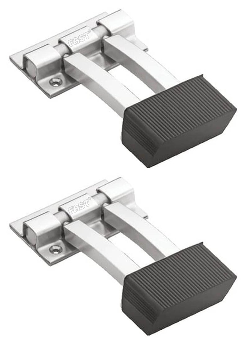 FAST FAST DSS02 SS Stainless Steel 4 Inch Heavy Square Door Stopper to Stop Door for Home and Office 2PCS  - Image 1