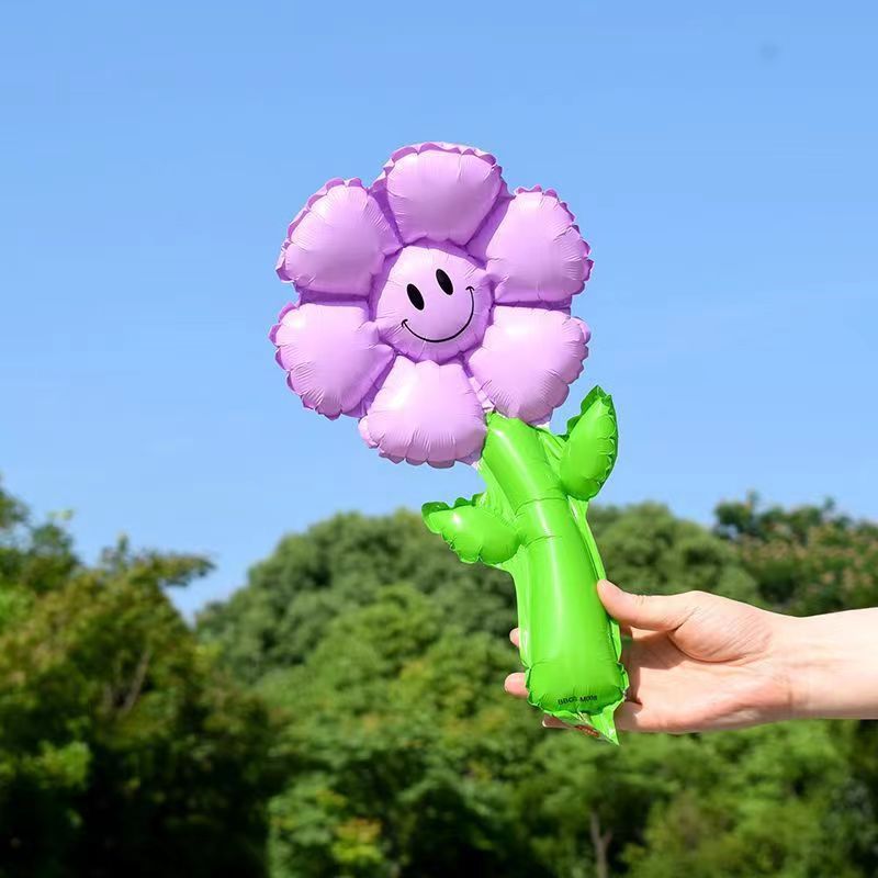 New Smiley Daisy Handheld Stick Medium Stick Aluminum Film Balloon Headwear Headband Stall Push-Sweep Code Activity Balloon - Image 1