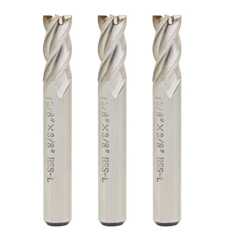 3PCS End Mill Set 3/8" Cutting Dia 3/8" Shank 4 Flute HSS End Mill Drill Bit, CNC End Milling Cutter for Wood, Aluminum, Steel, Titanium, Foam, Plastic