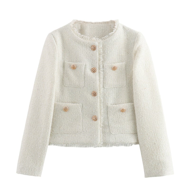 2024 New Metal Button Pocket Slub Short Outer Single-Breasted Top Jacket - Image 1