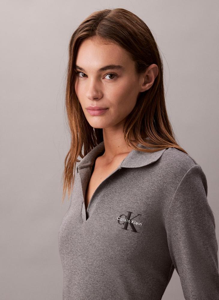 Calvin Klein Jeans Monologo Ribbed Polo Neck Mini Dress - Image 4