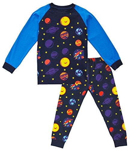 KISBINI Toddler Boy's Cotton Two-Piece Pajama Pjs Sets long sleeve sleepwear Jammies (2T, Corlorful-Planets) - Image 1