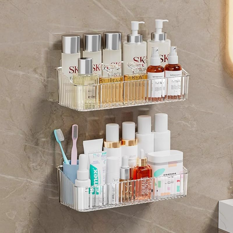 MAKIOTEKO 2 Pcs Wall Mounted Shower Caddy, Adhesive Bathroom Caddy Shelf Organizer Makeup Organizer Storage Bins for Bathroom Kitchen - Image 4