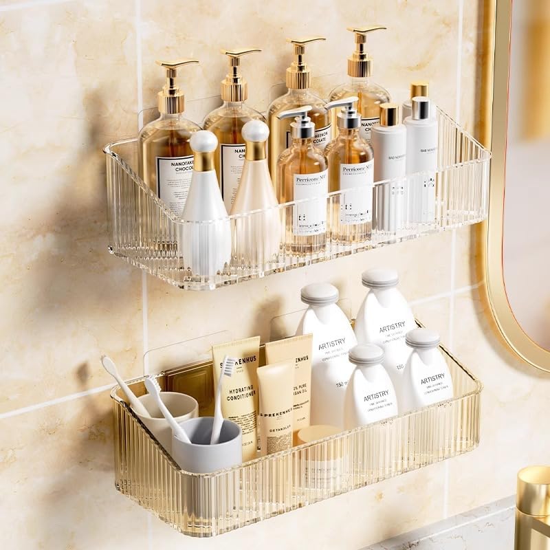 MAKIOTEKO 2 Pcs Wall Mounted Shower Caddy, Adhesive Bathroom Caddy Shelf Organizer Makeup Organizer Storage Bins for Bathroom Kitchen - Image 1