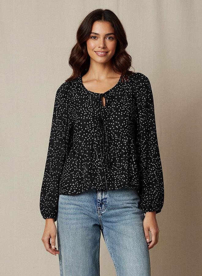 Splash FAV Peplum Top with Geometric Print - Image 1
